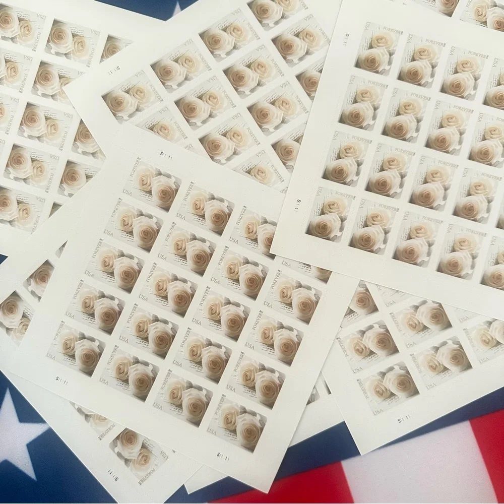 Set of 200 white roses unused wedding stamps